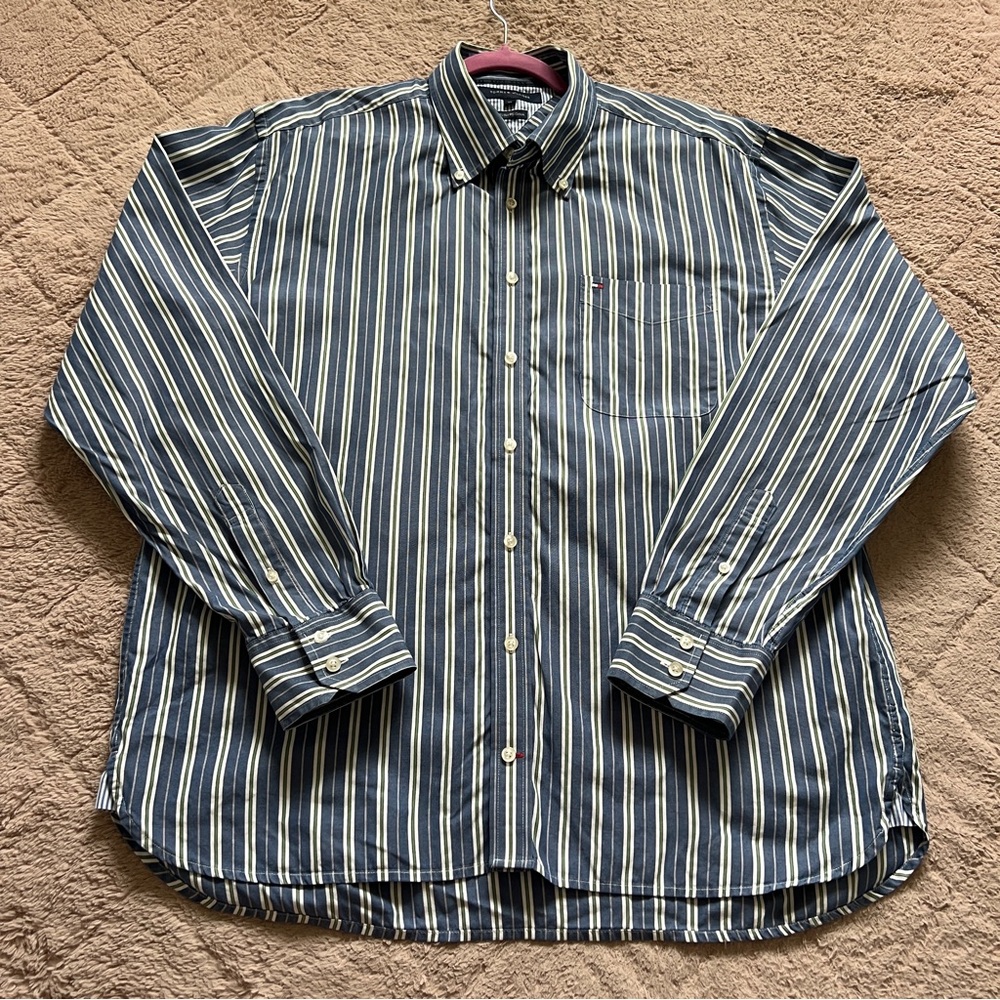 Tommy Hilfiger 80's Two Ply Cotton Button Down Shirt Preppy Minimalist Size XL